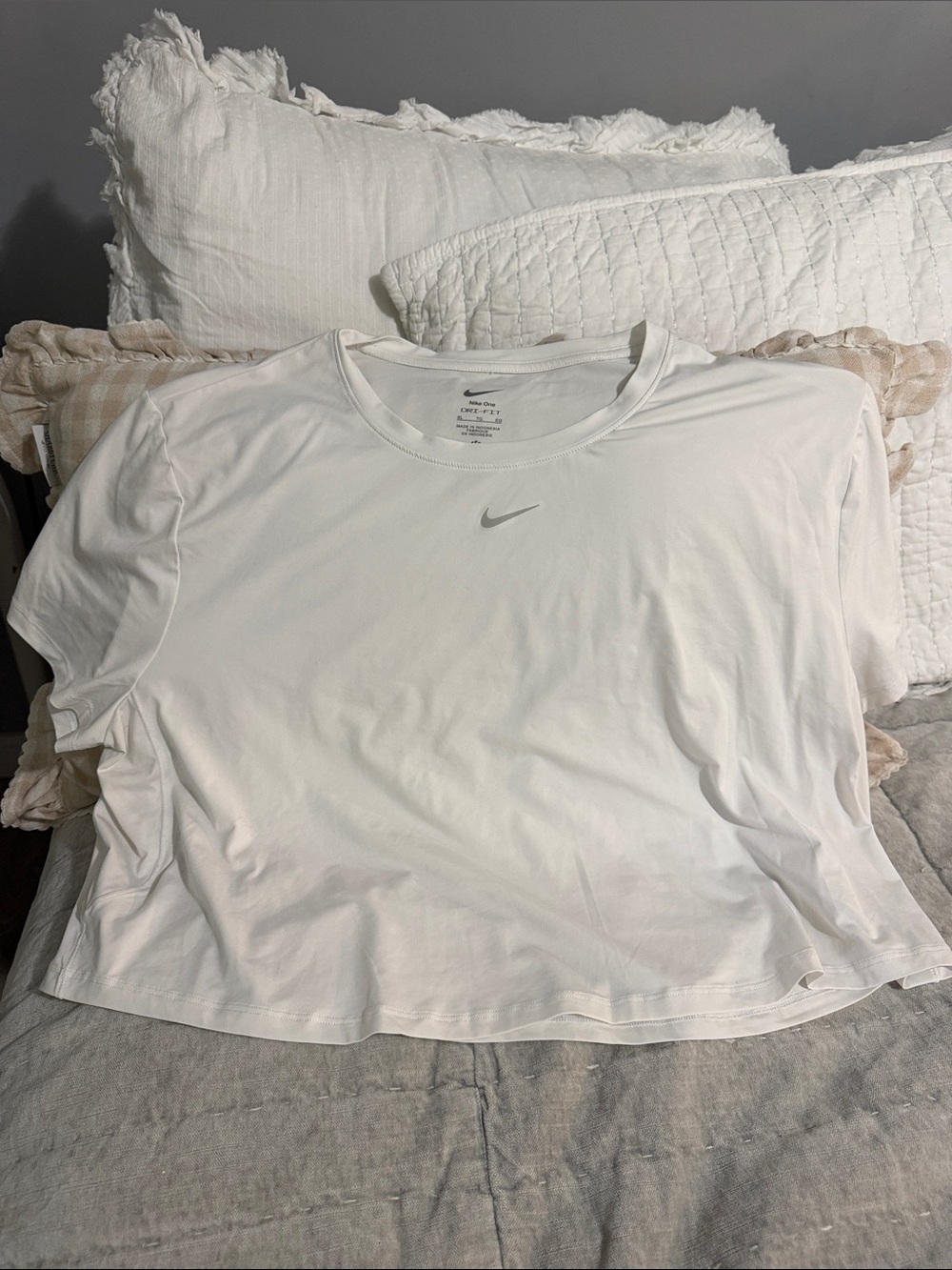 Nike White Short Sleeve Crop Tee with Silver Swoosh